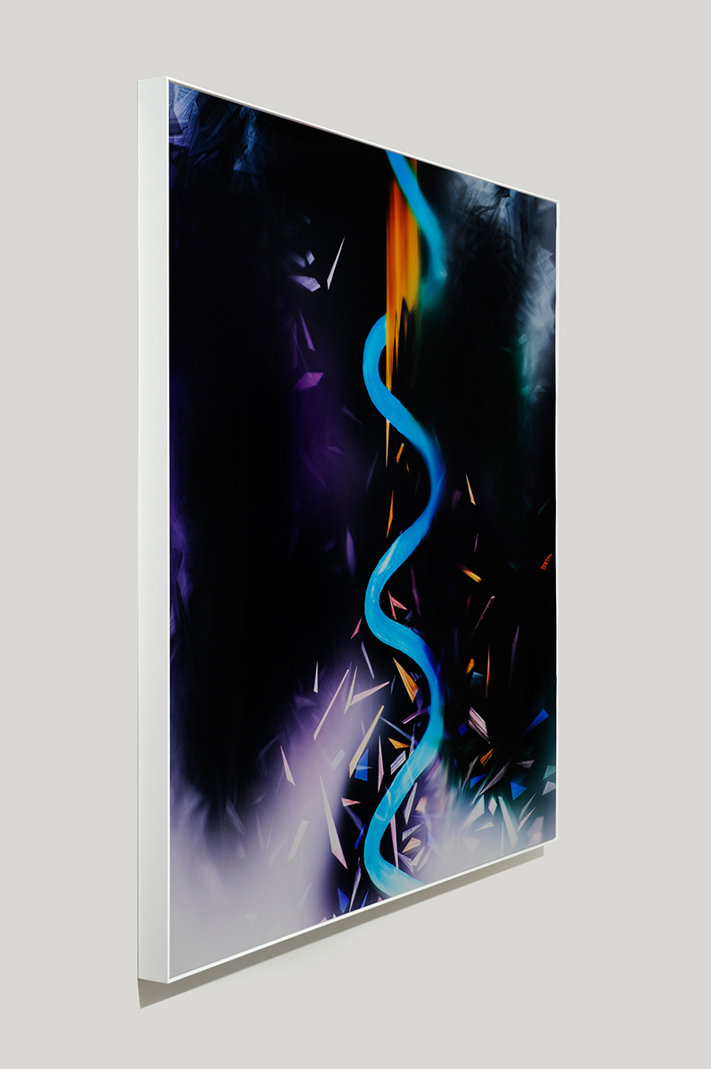 framed artwork side view example of color photogram titled: Cascade Modulation from the Cascades Series