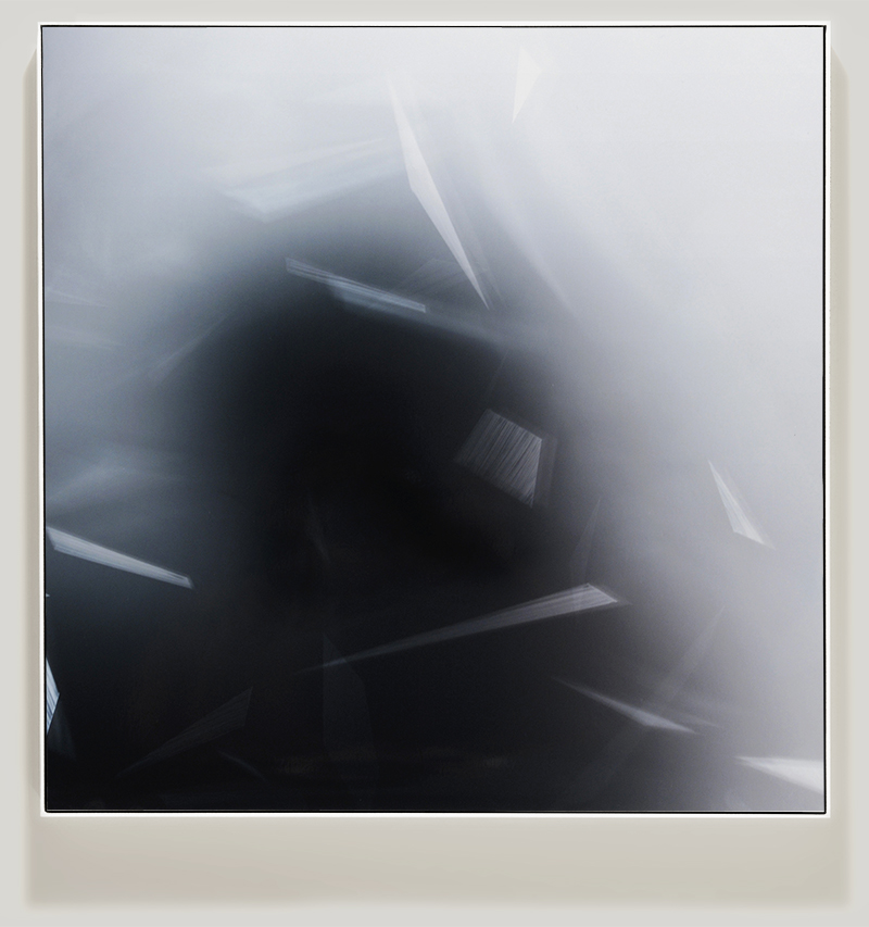 Framed color photogram titled, Dispersion Tolerant using analog photography