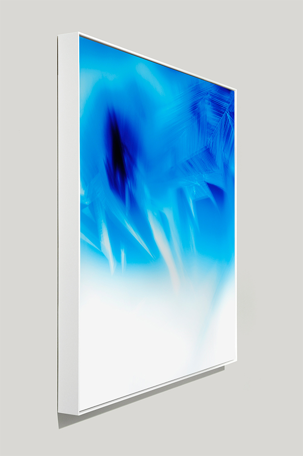 side view of framed color photogram titled: Displaced Stability from the Inherent Trajectories series
