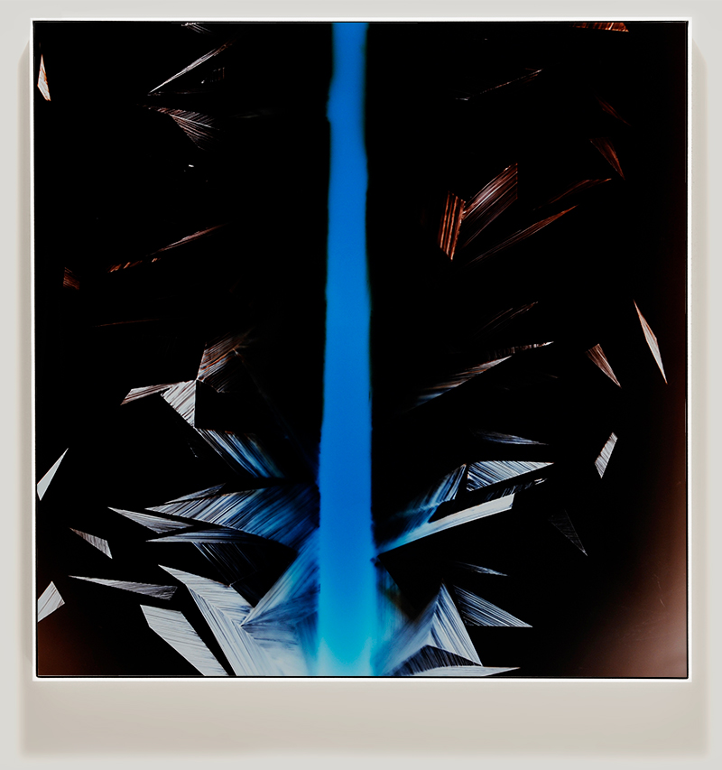 Framed color photogram titled: Elastic Collision from the Inherent Trajectories series