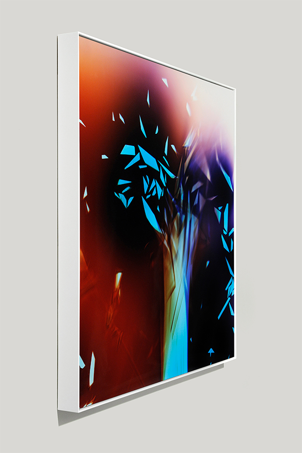 Angle-view of framed color photogram titled: Rising Intonation from the Cascades Series