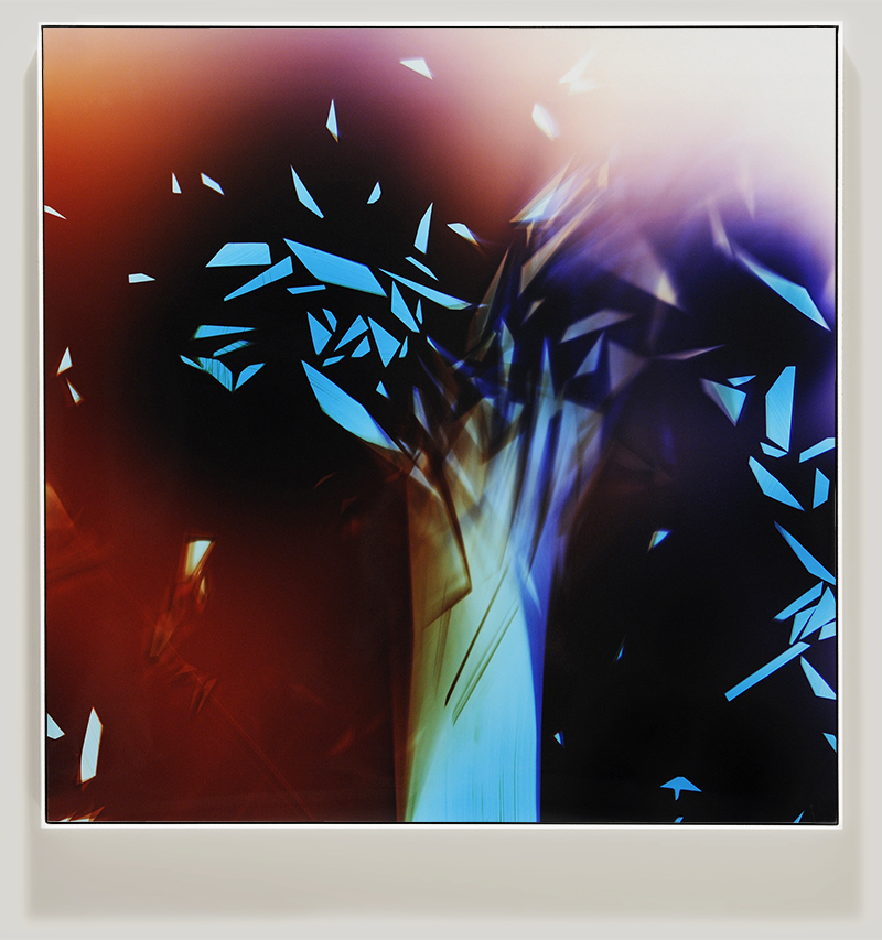 Framed color photogram titled, Rising-Intonation using analog photography