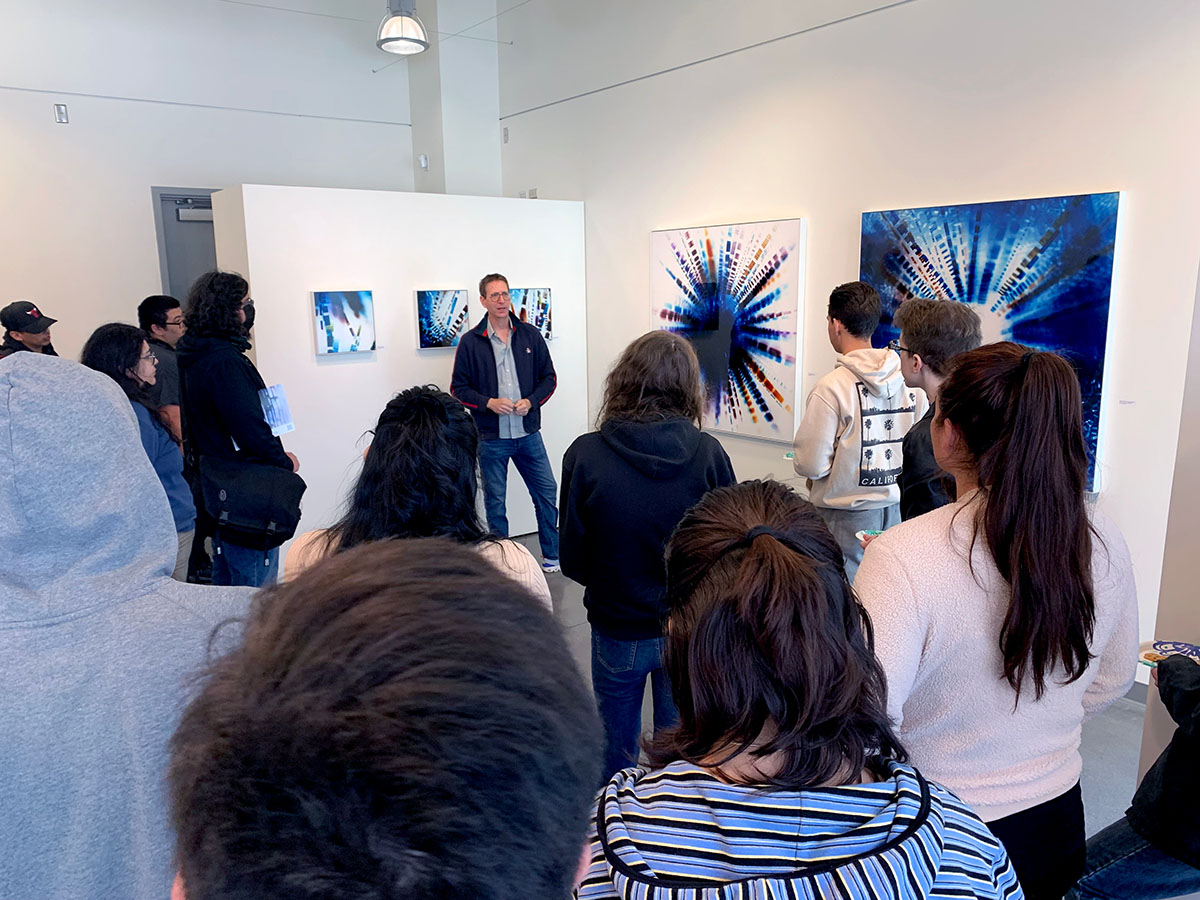 Artist talk at the Exhibition of Richard Slechta's photograms at Citrus Collage Art Gallery in Los Angeles, 2023