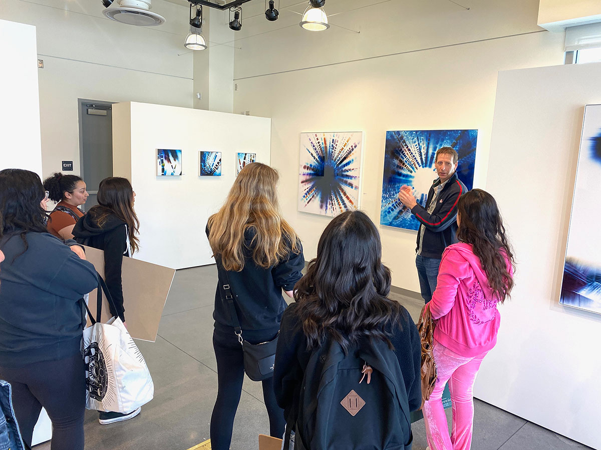Artist talk at the Exhibition of Richard Slechta's photograms at Citrus Collage Art Gallery in Los Angeles, 2023