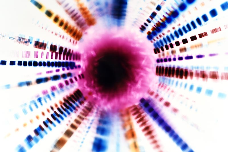 Detail view of color Photogram, titled Sounding Radiation by lighting artist Richard Slechta