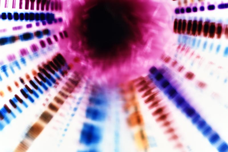 Detail view of color Photogram, titled Sounding Radiation by lighting artist Richard Slechta