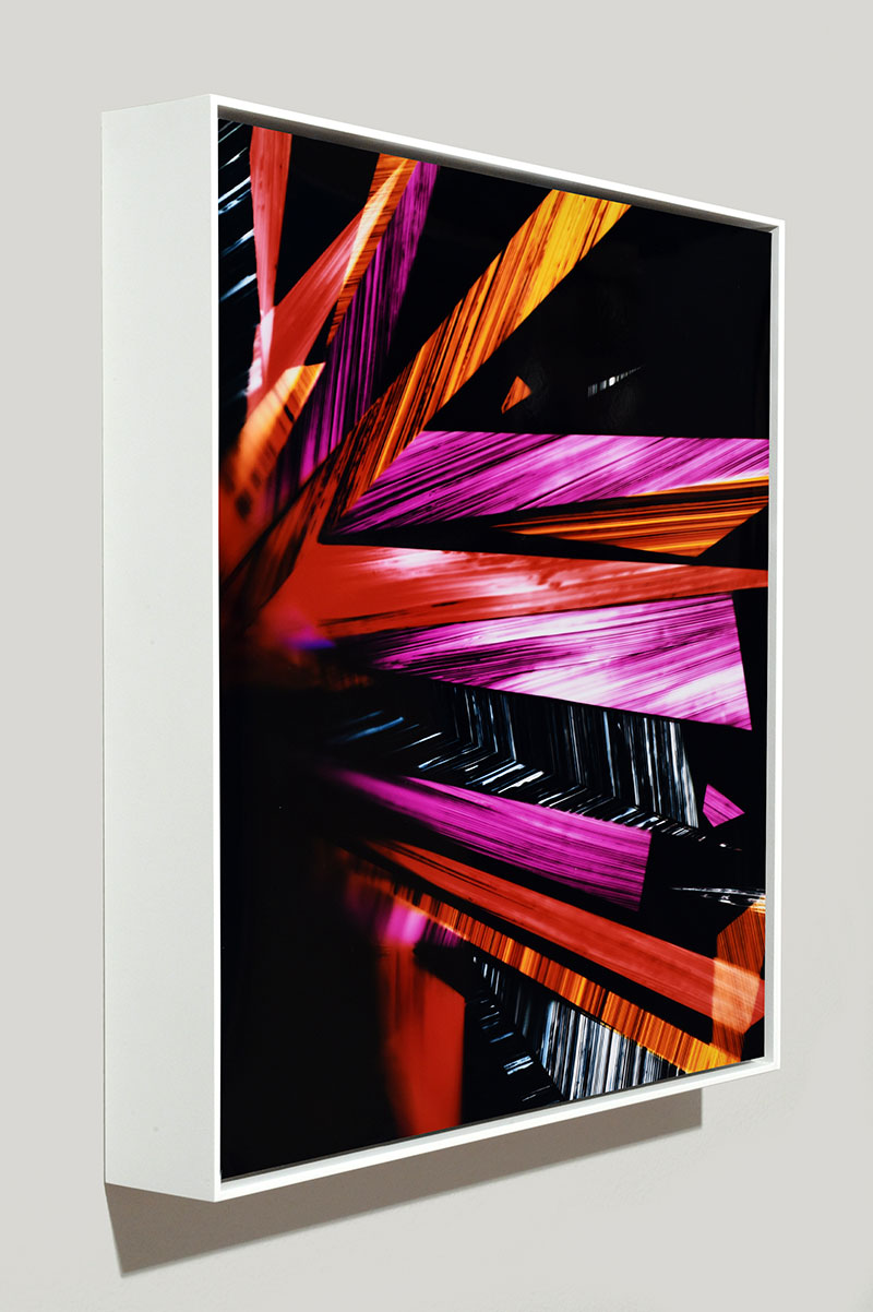 side view of framed color photogram titled: Supreme Delight from the series Precariously Bright
