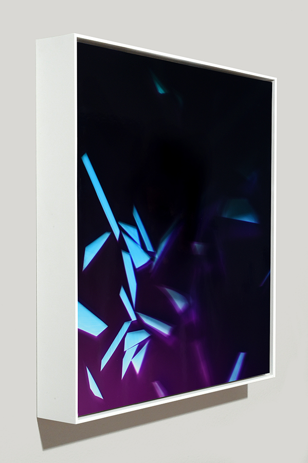 Angle-view of framed color photogram titled: Tensile Crack from the Cascades Series